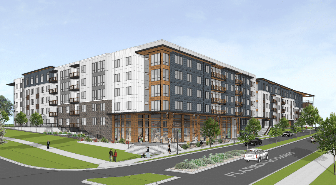 An artist’s rendering of The Lock at Flatirons, a 254-unit multifamily project in Broomfield.