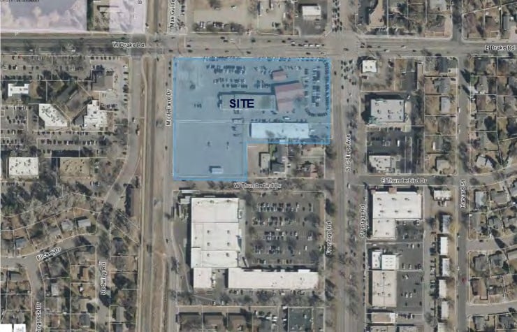 A map shows the site of the planned redevelopment at the southwest corner of Drake Road and College Avenue in Fort Collins.