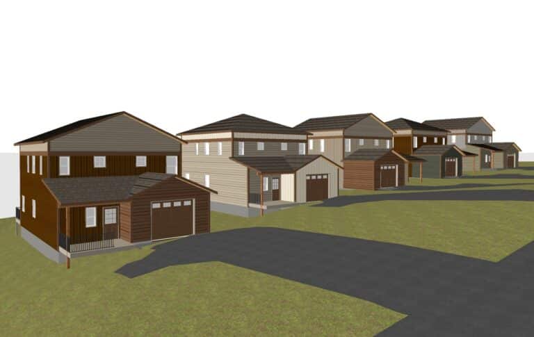 An artist’s rendering depicts the five-home Raven Community in Estes Park.