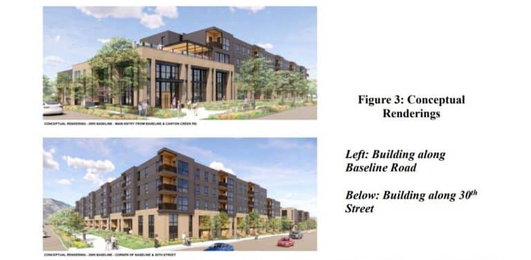 An artist’s rendering of the exterior of Hub Baseline.