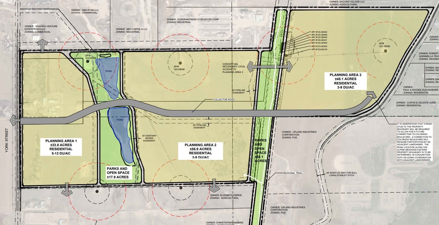 A map depicts the three planning areas for the proposed Alpine Meadows subdivision.