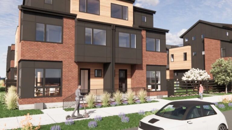 A rendering depicts townhomes in the Violla development in north Boulder.