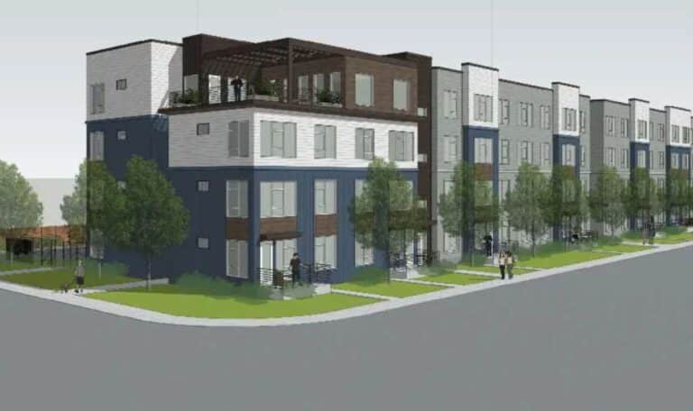 A rendering depicts the 302 Conifer apartment building being built in Fort Collins.
