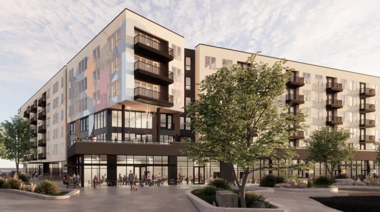 A rendering depicts the Novel HiFi apartment complex in Broomfield.