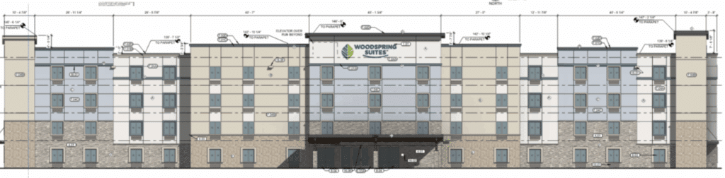 Artist rendering of planned WoodSpring Suites hotel in Windsor