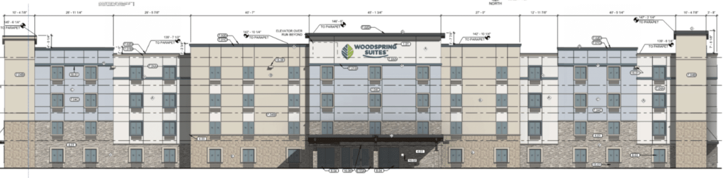 Artist rendering of planned WoodSpring Suites hotel in Windsor