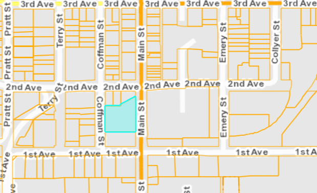 A map of 121 Main St. in Longmont.