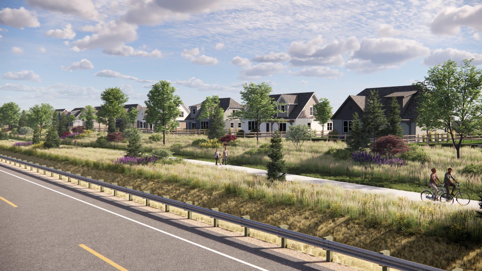 A streetscape image shows how Sugar Creek may look upon completion in north Loveland.