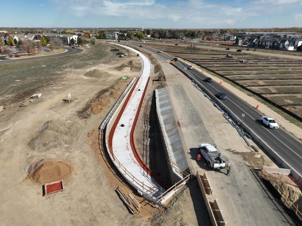 An underpass has been built where the Diagonal Bikeway leaves the median and connects to an existing path in Longmont.