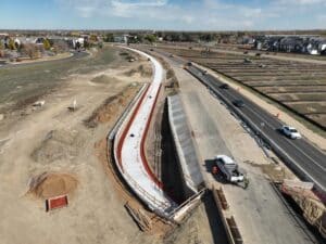 An underpass has been built where the Diagonal Bikeway leaves the median and connects to an existing path in Longmont.
