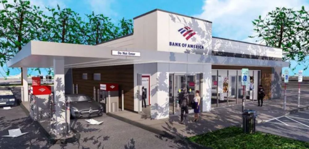 A rendering depicts the Bank of America on South College Avenue in Fort Collins.