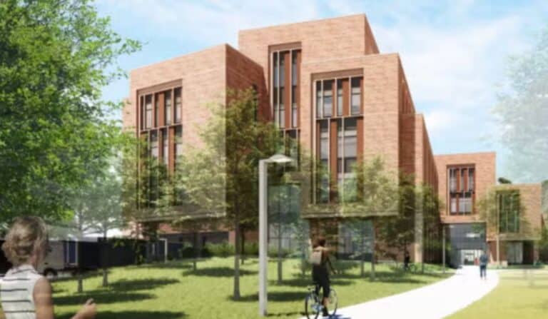 A rendering depicts the completed chemistry and applied mathematics facility on the University of Colorado Boulder campus.