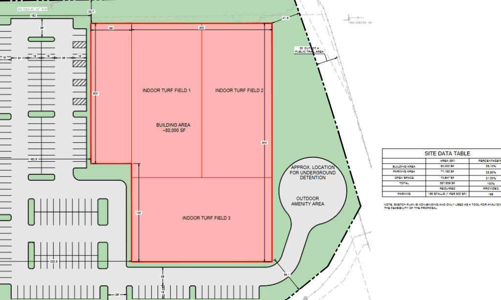 A site plan for the Boulder Innovation Center Indoor Soccer Fields project in Louisville.