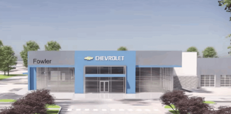 An artist’s rendering of the now-redeveloped Fowler Chevrolet dealership.