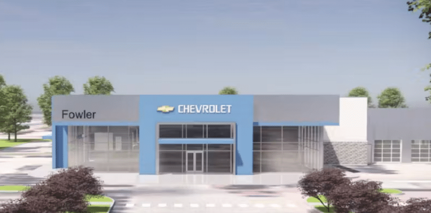 An artist’s rendering of the now-redeveloped Fowler Chevrolet dealership.