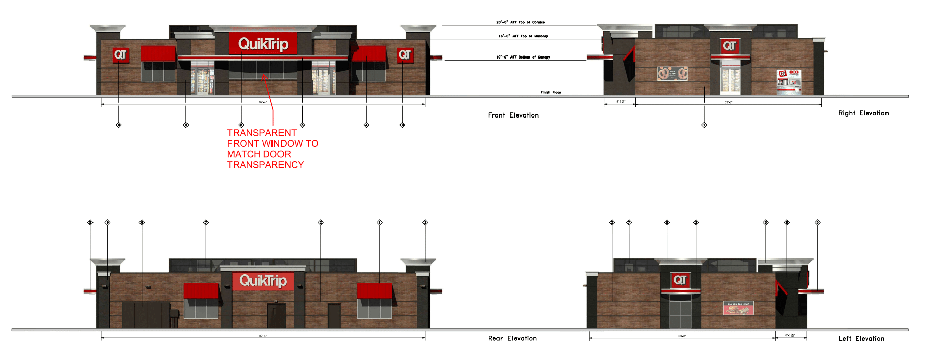An elevation drawing of the proposed QuikTrip gas station in Dacono.