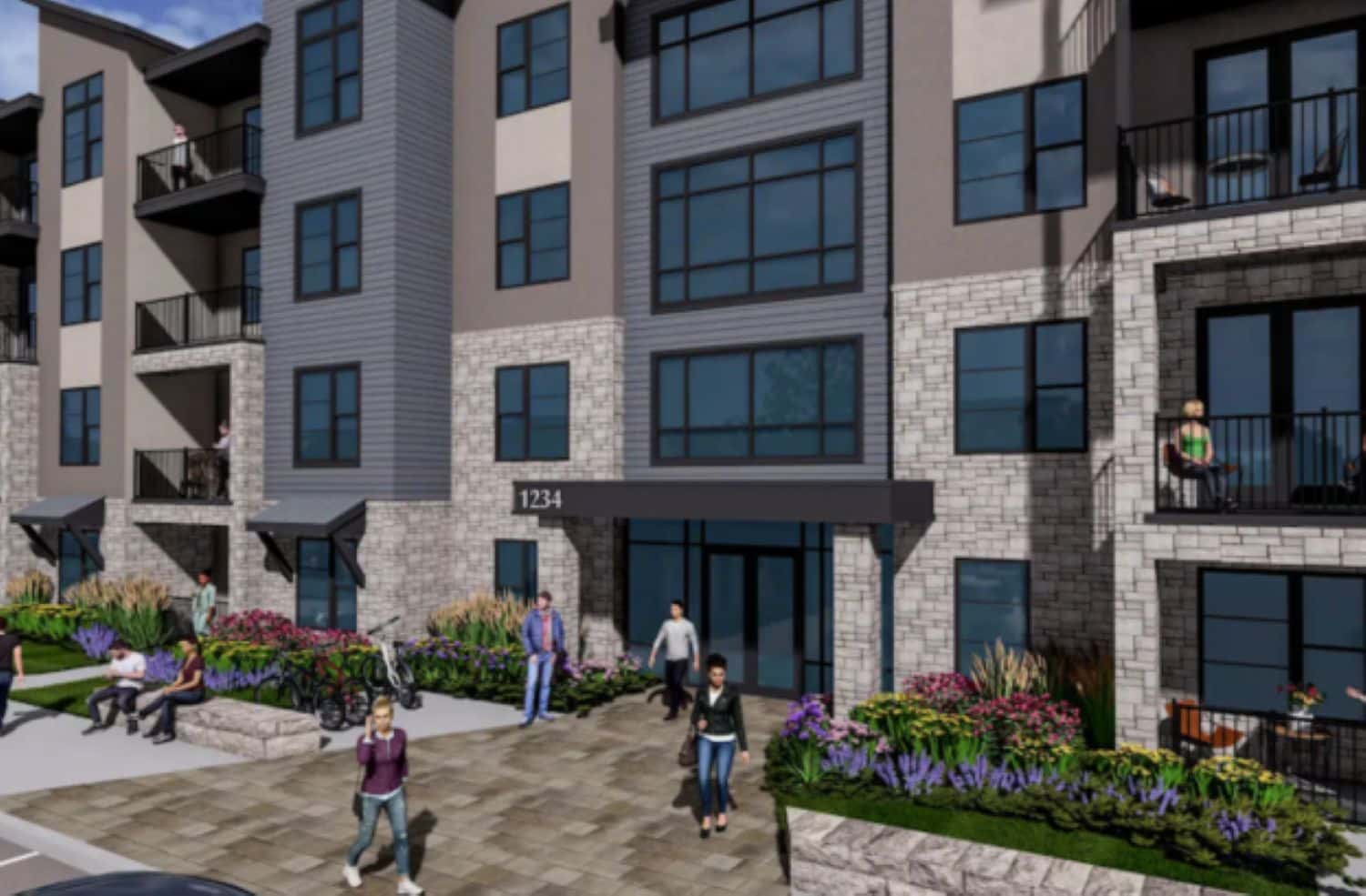 A rendering depicts townhomes at Union Park in Fort Collins.
