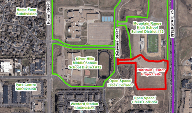 A map of the Adams 12 Five Star Schools Nutrition Services Center.