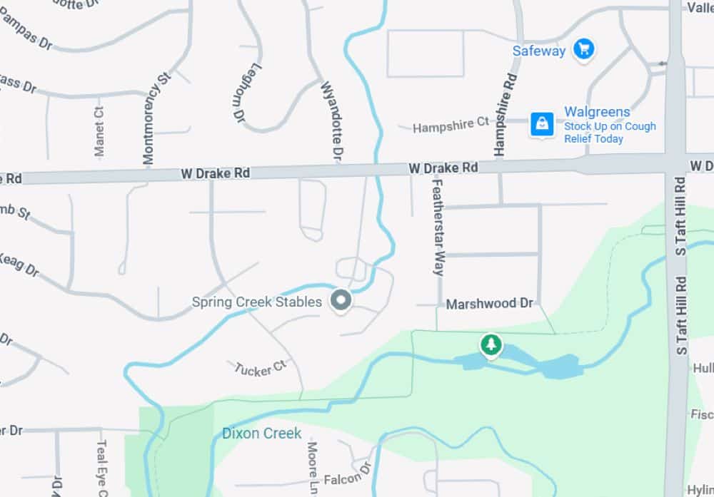 A map shows the potential location of Crowne on Drake in an area south of Drake Road that now includes a horse-boarding facility.