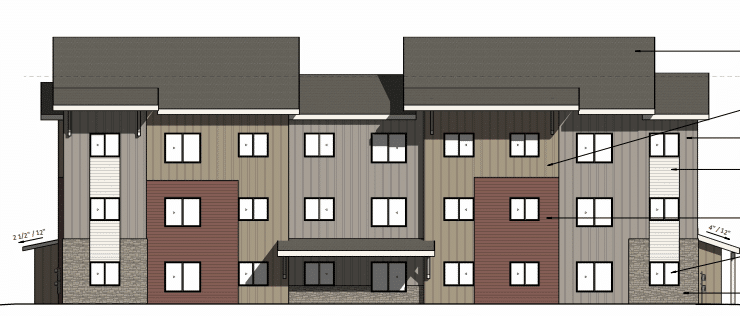 Rendering of a building at the Flats at Pumpkin Ridge