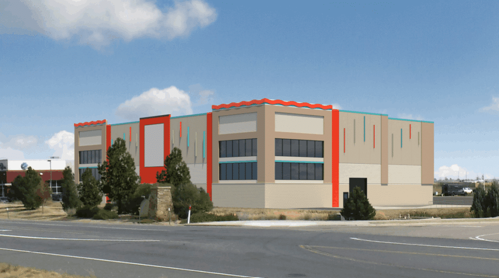 An artist’s rendering of a proposed storage warehouse in Dacono.