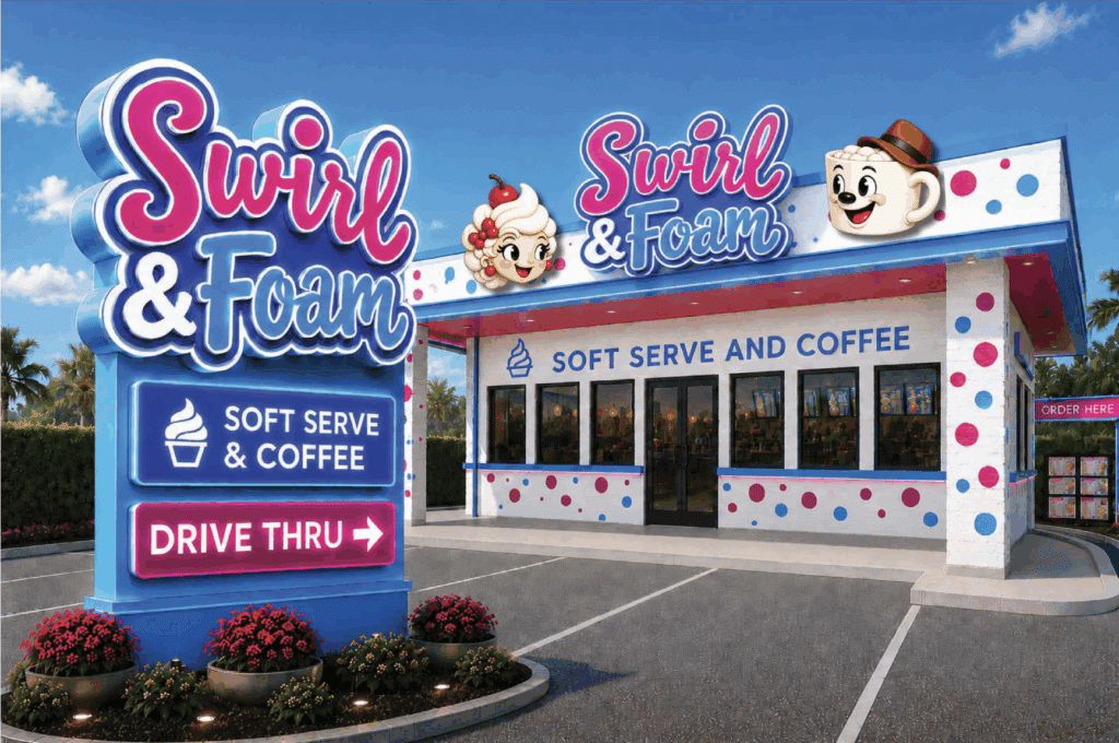Artist rendering of a Swirl & Foam shop in South Greeley